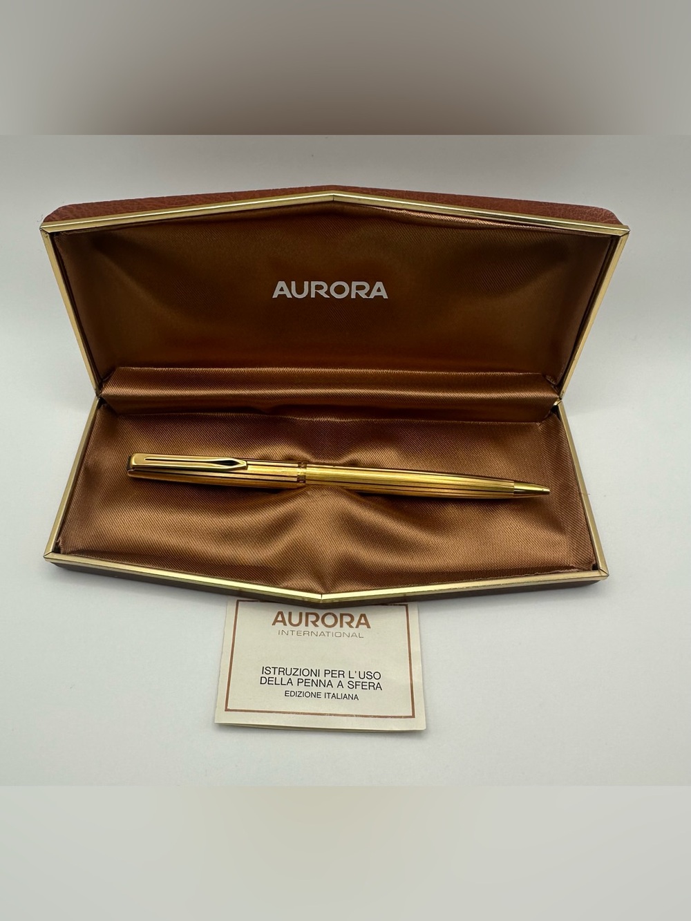 Aurora Hastil 22K Gold Plate Ballpoint Pen Italy Box Papers Vtg Zanuso MoMa '70s